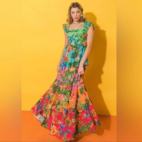 Anthropologie Dresses & Skirts - ANTHROPOLGIE FLYING TOMATO Floral Multicolor Maxi Dress Size Med